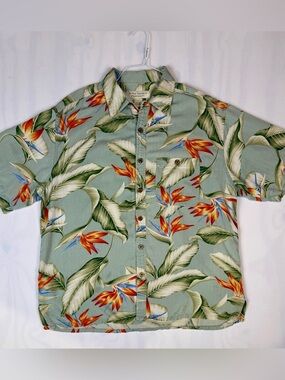 Island Republic 100% Silk Hawaiian Shirt XL Tropical Bird of Paradise Camp